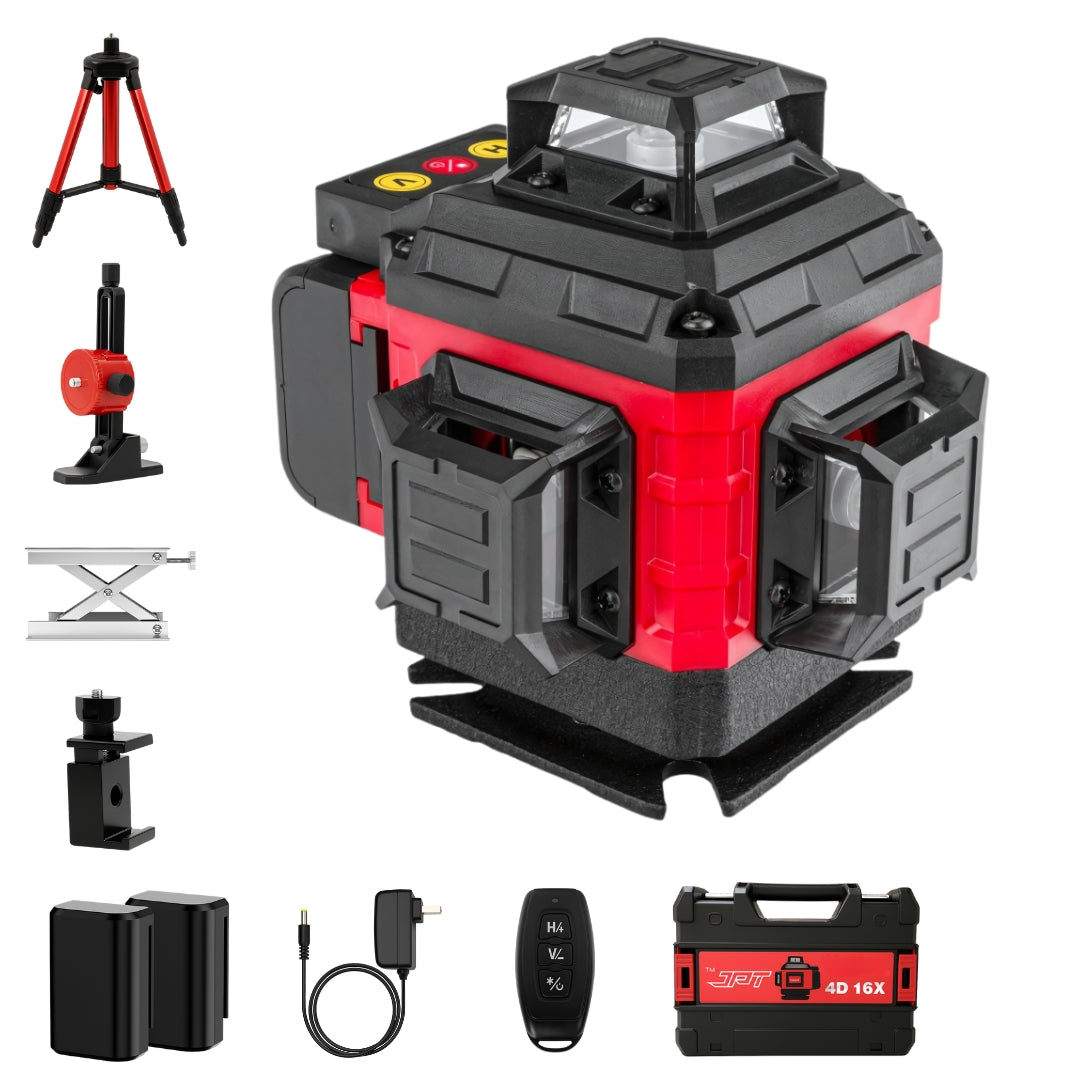 JPT Heavy-Duty 4D 16x Laser Level Machine | 4 x 360° Green Cross Line Laser Level | Adjustable Brightness & Remote Control | 4D Vertical/ Horizontal Line for Construction, Renovation, Floor Tiling, ETC