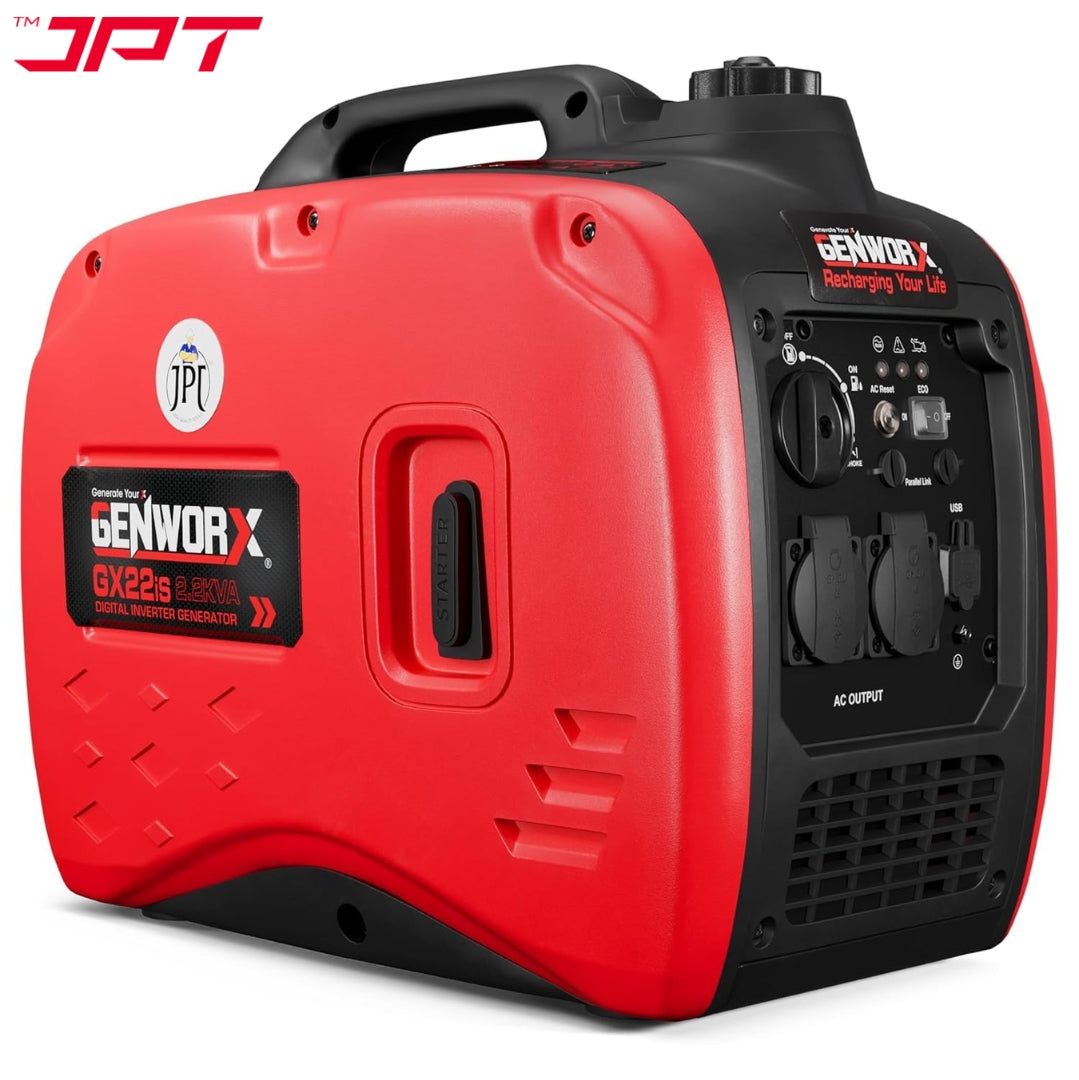 JPT Genworx GX24iS Petrol Electric Generator | 79.7cc 4-stroke Ohv | 2200 Peak Watts Power | 5L Fuel Tank | 4 Hours Running at Quarter-Load | 2.2kW Electric Generator for Home and Outdoor
