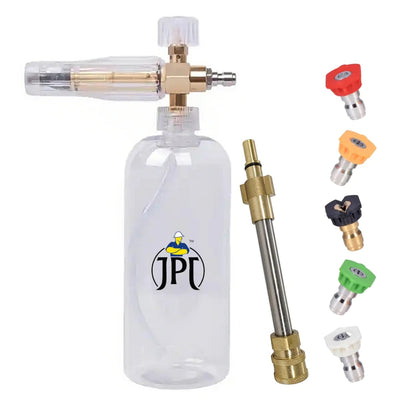 Buy the JPT heavy duty snow foam cannon which comes with JPT 5pcs nozzle set and pressure washer adaptor ( For Bosch AQT Series ) online at the best price.