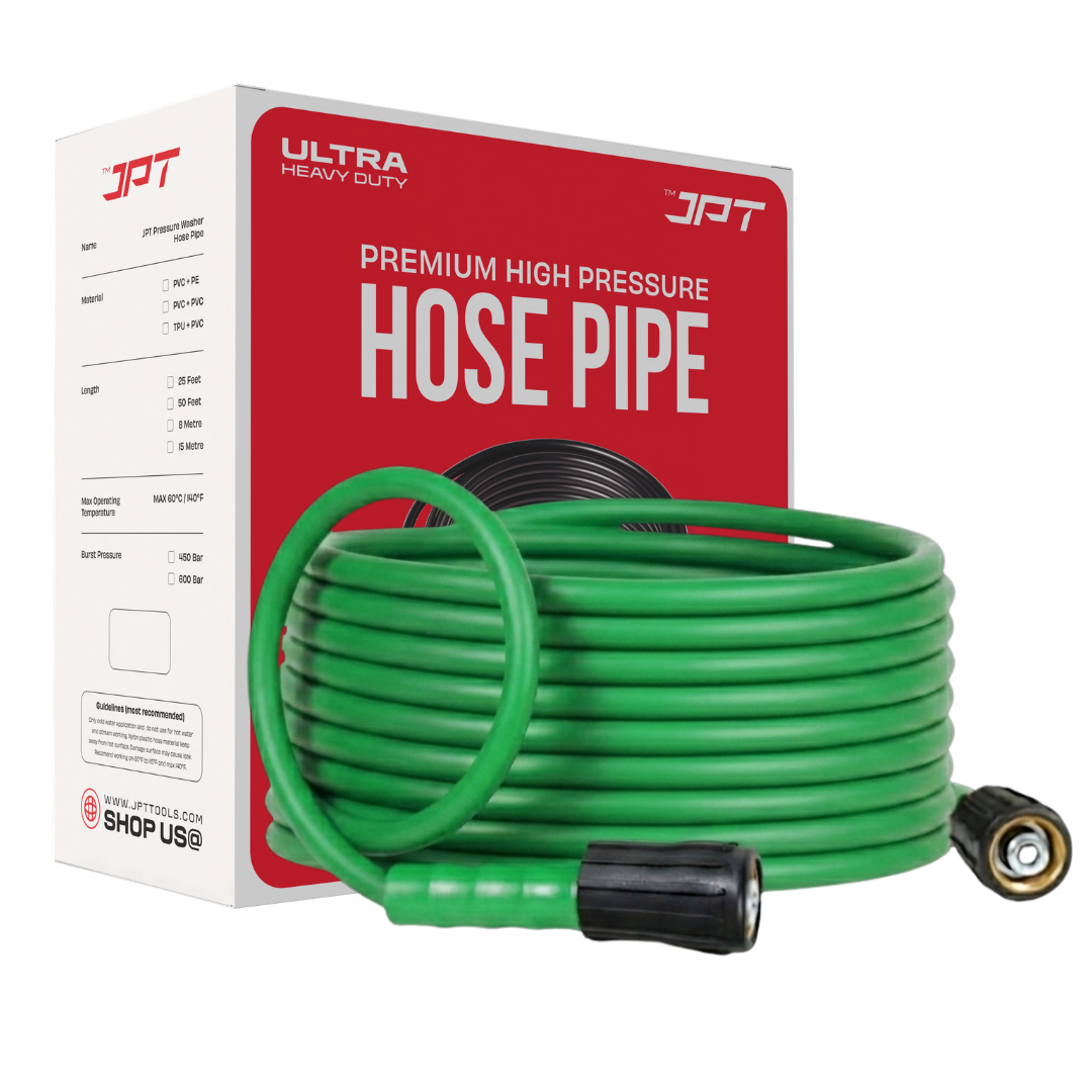 JPT Ultra Heavy-Duty 8MTR Flexible High Pressure Washer Hose Pipe | German Standard M22 x 15MM Thread | Up To 600Bar / 8700PSI | Double PVC Layers Build | Tangle & Kink Free Design