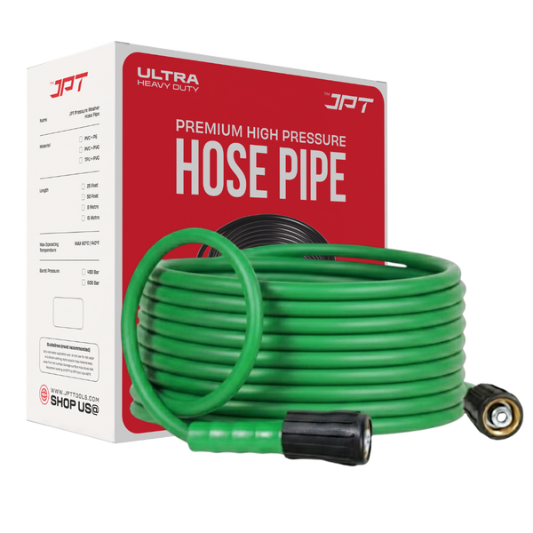 JPT Ultra Heavy-Duty 8MTR Flexible High Pressure Washer Hose Pipe | German Standard M22 x 15MM Thread | Up To 600Bar / 8700PSI | Double PVC Layers Build | Tangle & Kink Free Design