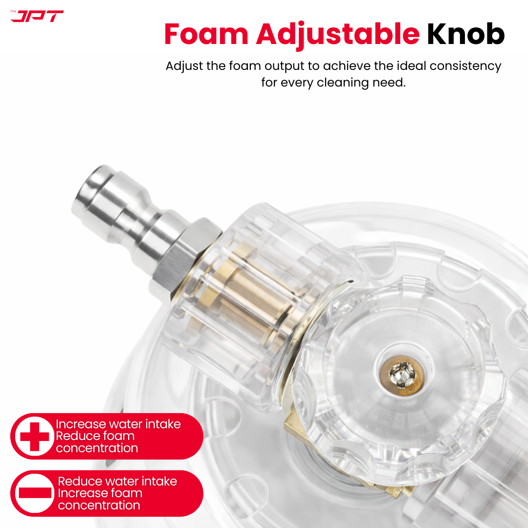 Buy JPT heavy-duty brass foam cannon head with 1/4” quick connect. Adjustable snow foam control, leak-proof design for professional pressure washer detailing.