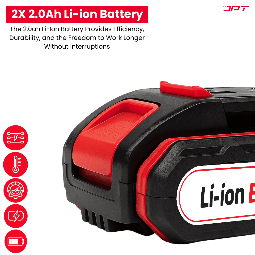 JPT Heavy-Duty 21V Impact Cordless Drill Machine | 28N.M Torque | 0-1350RPM Speed | 25+3 Gears Setting | 2 Speed Modes | Bright LED Light | Forward & Reverse | 2000mAh Battery | Fast Charger