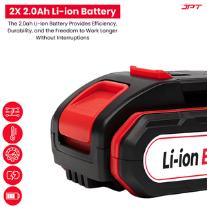 JPT Heavy-Duty 21V Impact Cordless Drill Machine | 28N.M Torque | 0-1350RPM Speed | 25+3 Gears Setting | 2 Speed Modes | Bright LED Light | Forward & Reverse | 2000mAh Battery | Fast Charger