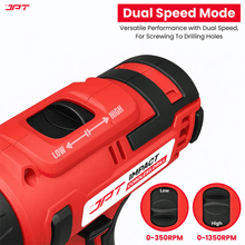 Buy the JPT heavy-duty 21-volt impact cordless drill machine, featuring 28 NM torque, 1350 rpm, keyless chuck, 25+3 setting modes, and more at the best price.