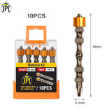 Buy the JPT PH2 double end super magnetic screwdriver bit set, featuring durable S2 steel with a 1/4" hex, anti-cam-out design, and strong magnetic properties.