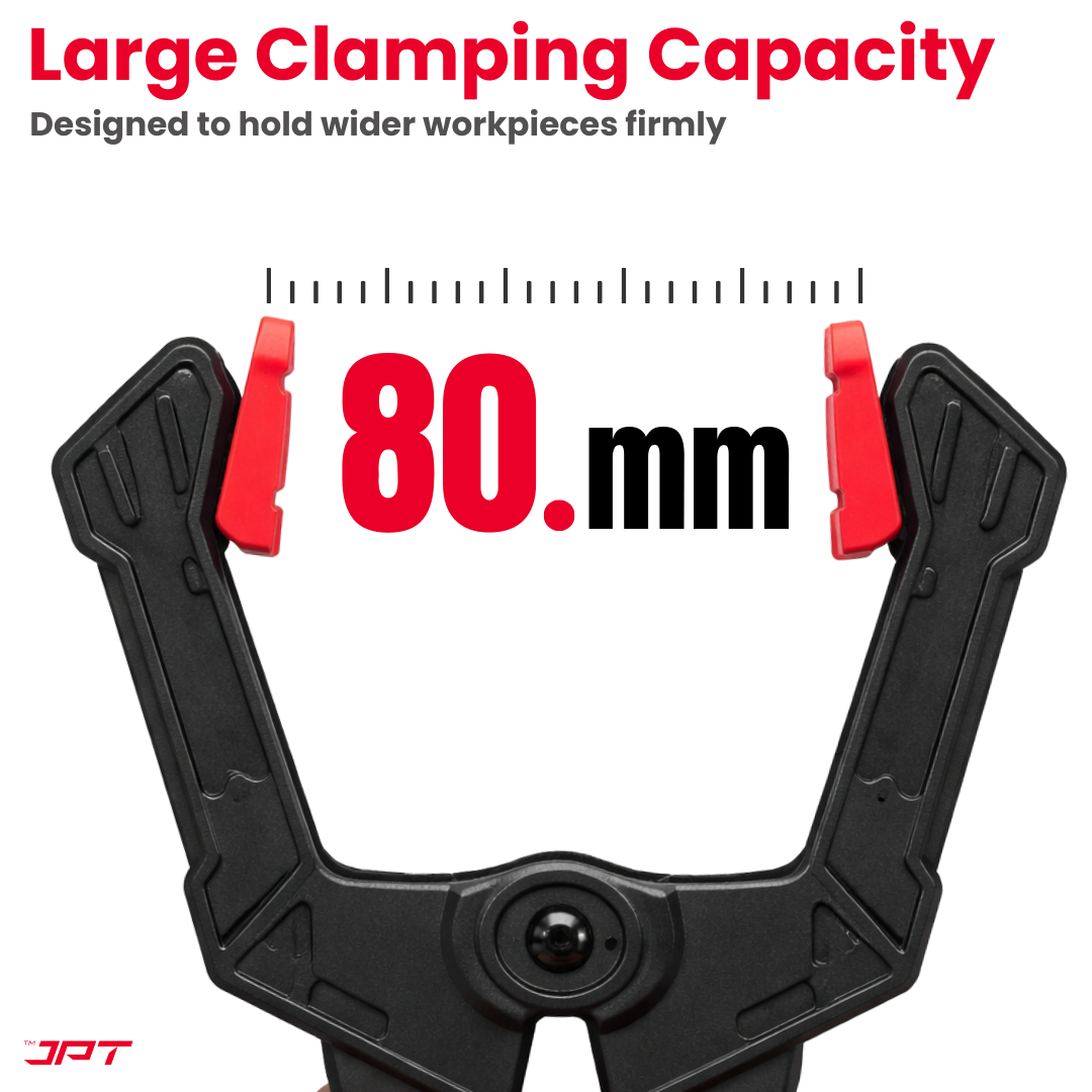 JPT 6-inch heavy duty spring clamp with 80mm wide jaw, high-tension steel spring and one-hand quick grip—ideal for woodworking, carpentry and DIY use. Buy Now