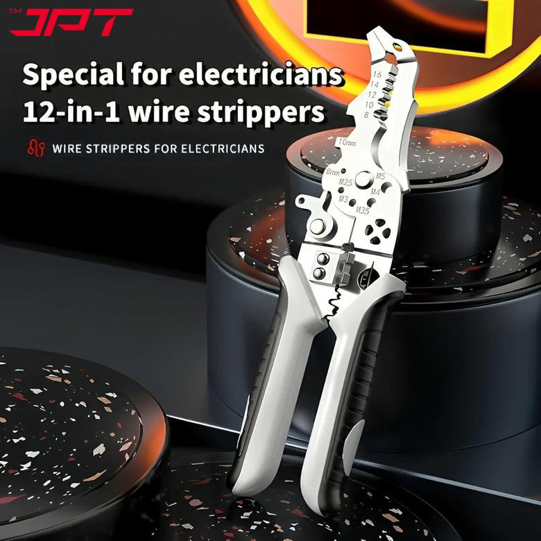 JPT Heavy-Duty Multi-Function Wire Stripper & Crimper Tool | Chrome Vanadium Steel Build | Ergonomic TPR Grip | Precision Electrical Wire Cutter & Terminal Crimping Tool