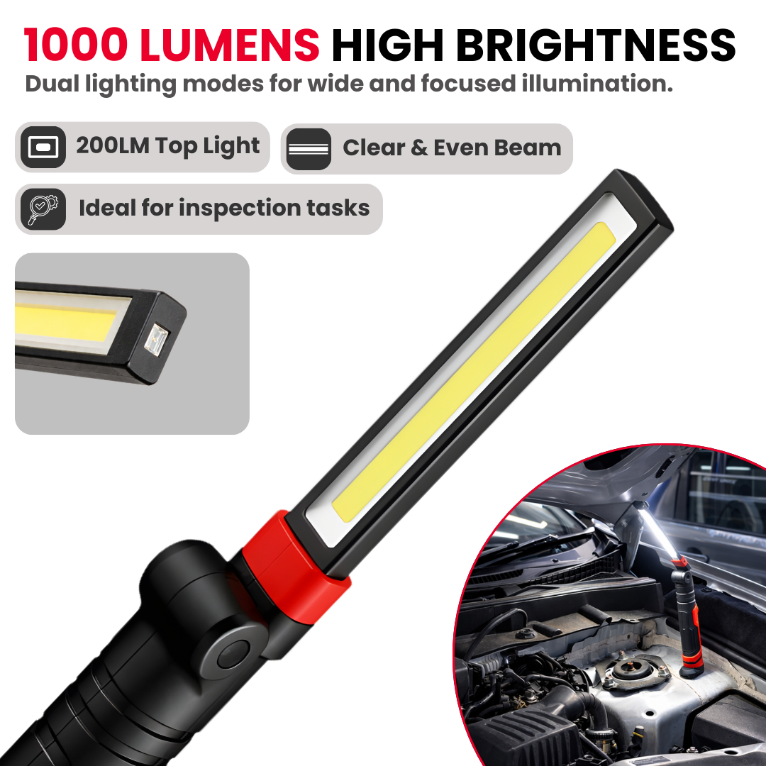 Buy JPT high-performance LED work light with 1000 lumens COB output, magnetic base, and 180° foldable head for precise positioning. Buy Now