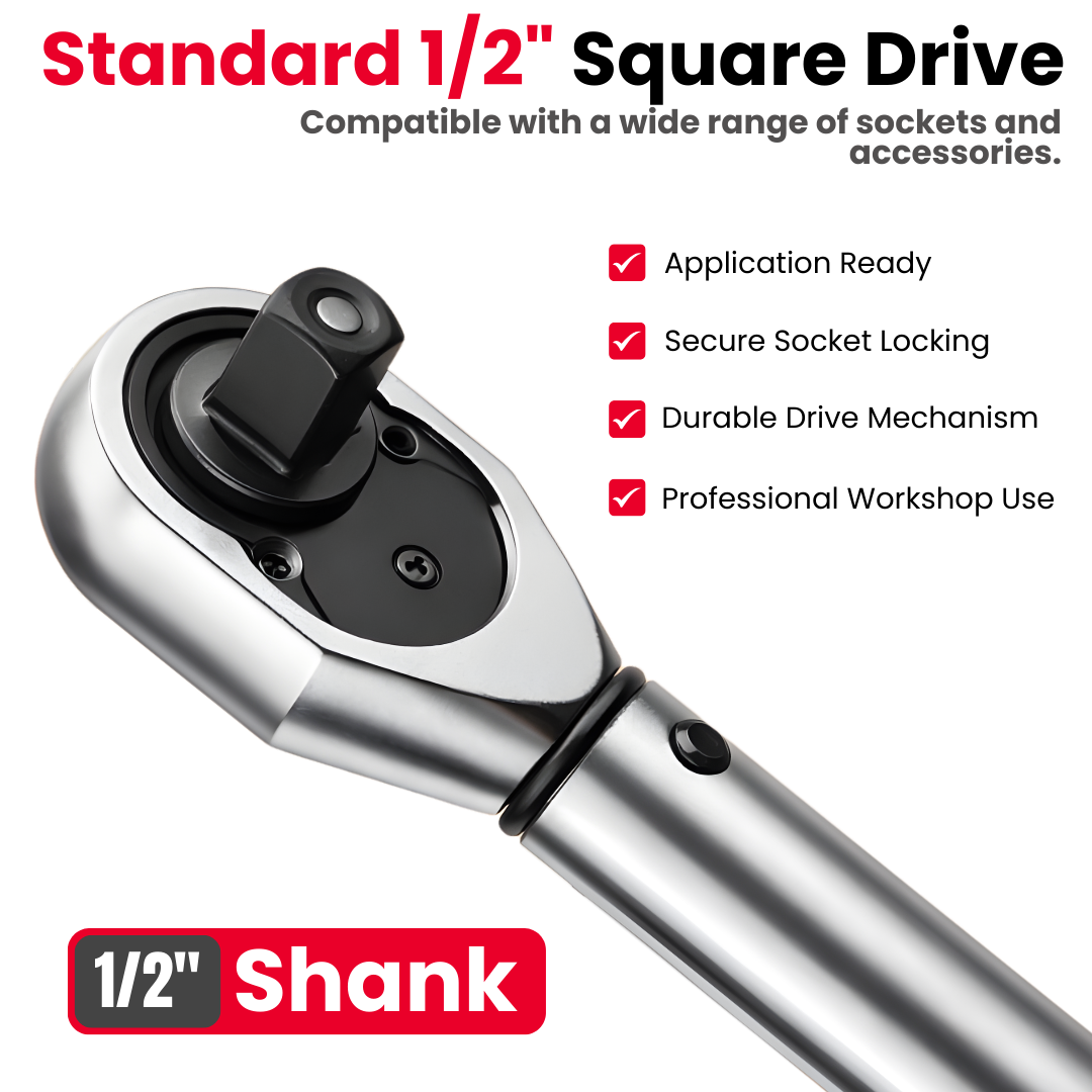 JPT 1/2 Inch Heavy Duty Drive Torque Wrench 50–350 Nm Adjustable with Reinforced Gear, Forward/Reverse Ratchet & Ball Lock Design – Automotive Torque Wrench for Car Wheels, Bike & Workshop Use