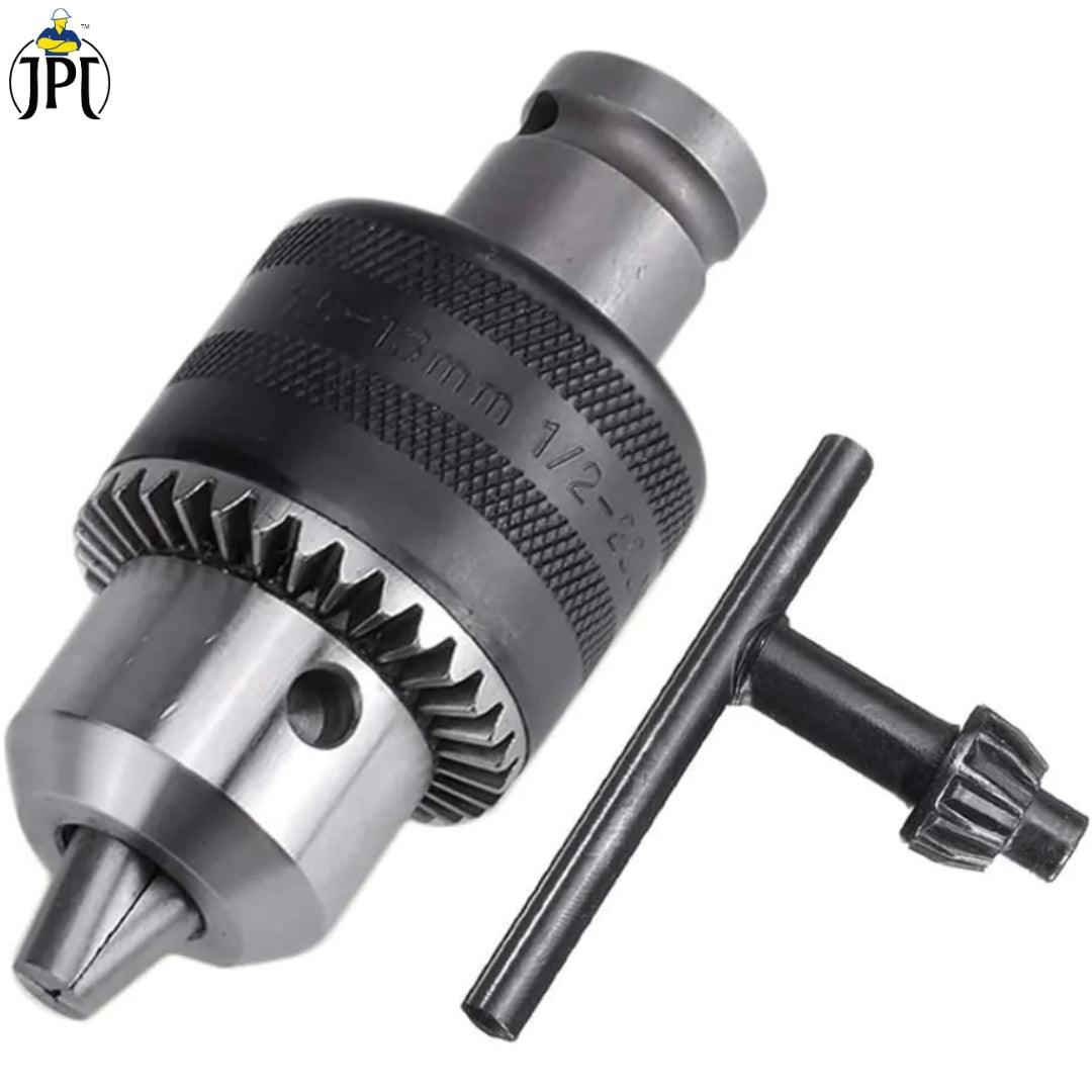 JPT Heavy Duty 13mm Drill Chuck with Key and 1/2-Inch Socket Square Female Adapter for Air Impact Wrench And Cordless Impact Wrench Converter Conversion Tool