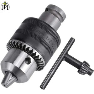 JPT Heavy Duty 13mm Drill Chuck with Key and 1/2-Inch Socket Square Female Adapter for Air Impact Wrench And Cordless Impact Wrench Converter Conversion Tool