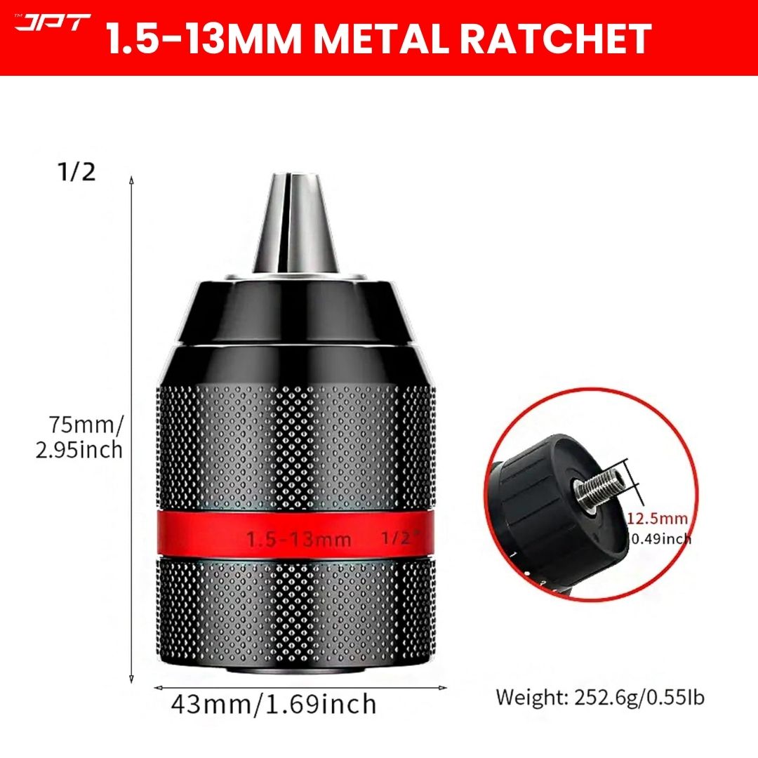 JPT Heavy-Duty 1.5-13mm Keyless Metal Drill Chuck | 1/2-20UNF Thread for 13MM Electric & Cordless Drill Machine