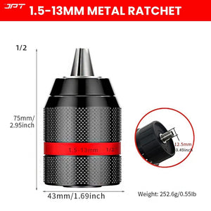JPT Heavy-Duty 1.5-13mm Keyless Metal Drill Chuck | 1/2-20UNF Thread for 13MM Electric & Cordless Drill Machine