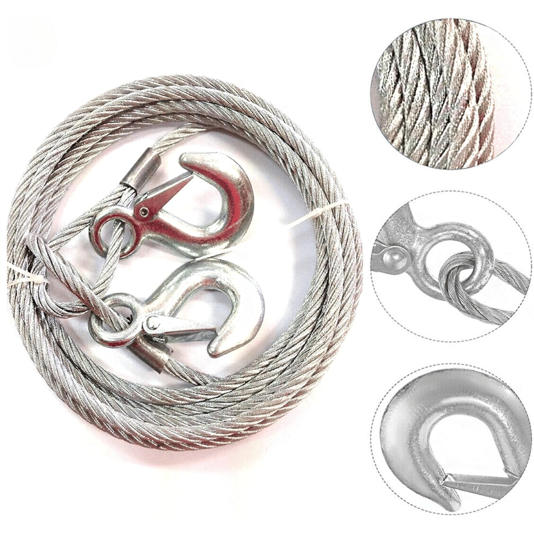 JPT Heavy Duty Steel Winch Cable, 3/8 x 13ft Wire Rope with Hook, 11,023 lb Breaking Strength - Ideal for Tow Trucks, Rollbacks, Cranes, and Wreckers (Silver)