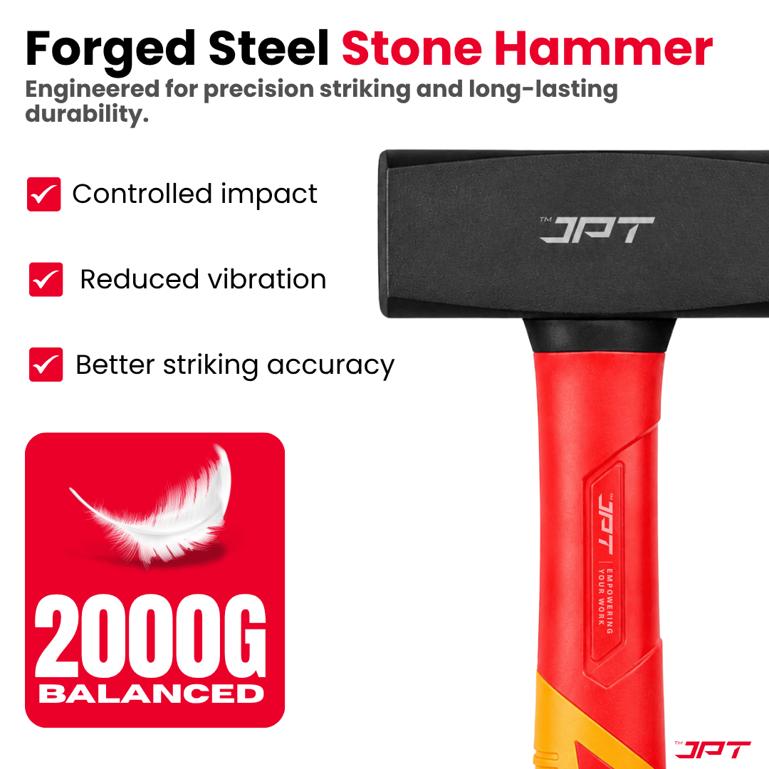 JPT 2000G Forged Steel Club Hammer – Heavy Duty Professional Lump Hammer with Anti-Slip Rubber & Shock-Absorbing Grip, Hammr for Demolition, Masonry & Fabrication Works