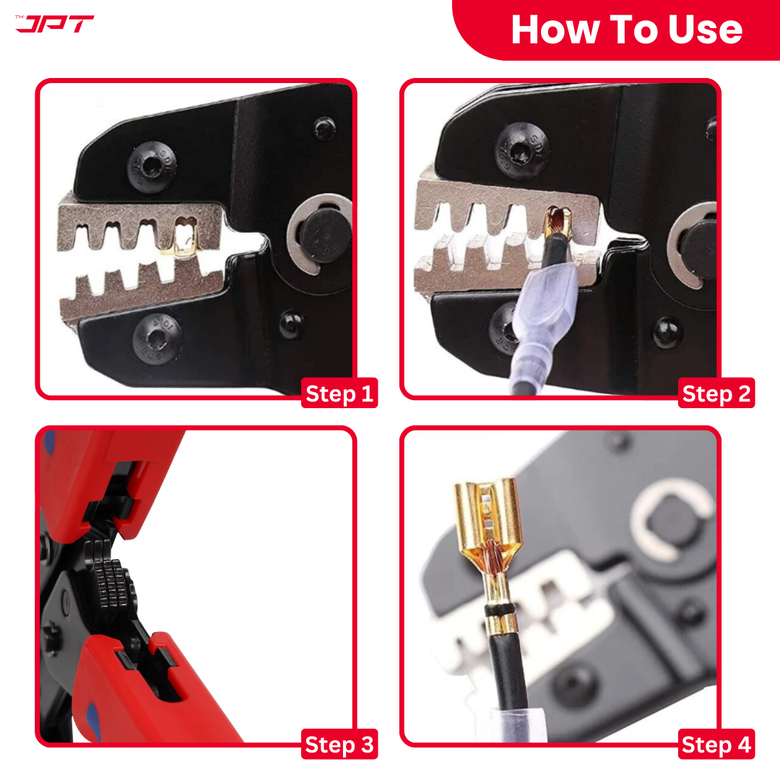 JPT ratcheting Open-Barrel Wire Crimping Tool Designed for Non-Insulated Terminals in the 0.5–2.5MM² (26–16 AWG) Range. Ideal for Electronics, Automotive, and Electrical Wiring.