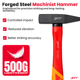 JPT 500G Forged Steel Machinist Hammer with Anti-Slip Rubber Grip Handle – Heavy Duty Professional Club Hammer for Workshop, Metal Fabrication & Chisel Work