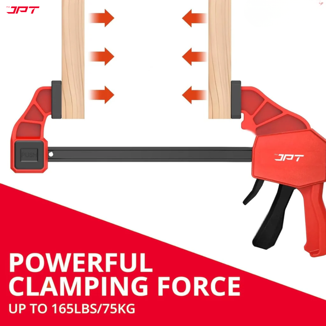 JPT Ultra Heavy-Duty 21-Inch Quick-Grip Bar Clamps | 300mm Clamping Range | One-Handed Wood Clamps with Quick-Release Trigger | F-Clamp Set | 165 lbs Hold | Woodworking, Carpentry, DIY