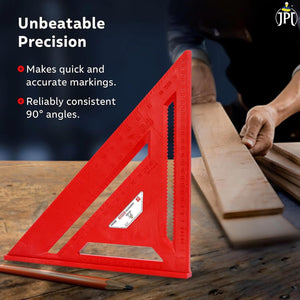 JPT 12-Inch Thickened 45°/90° Carpenter Square | ABS Build Triangle Ruler | Laser-Engraved Scale | Widened Base Design | Best For Carpentry, Woodworking, Construction, And DIY