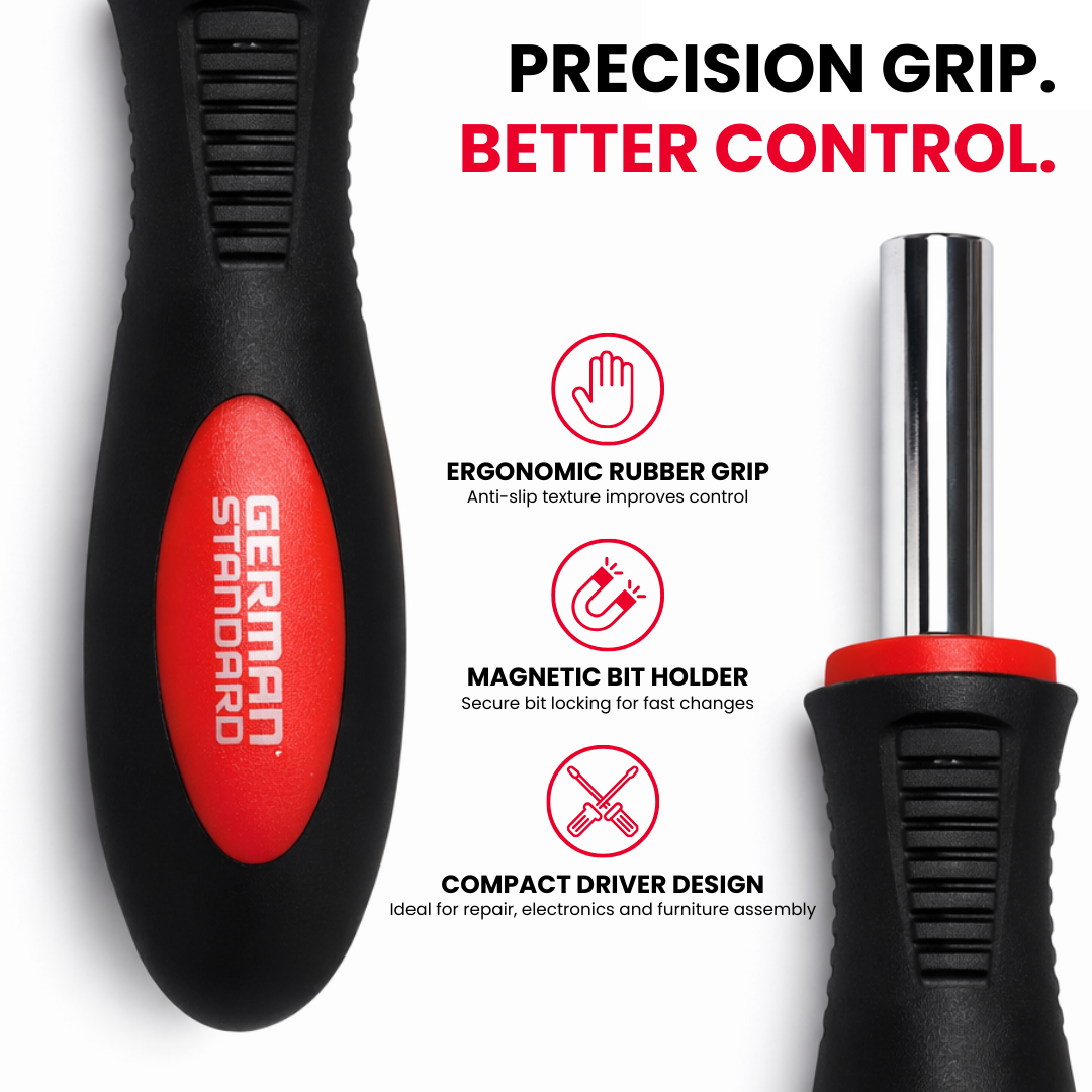 Buy JPT 11 pcs magnetic screwdriver bit set with 1/4 inch holder. Includes Phillips, Flat, Pozidriv & Torx bits. Ideal for electrical, furniture & repair work.