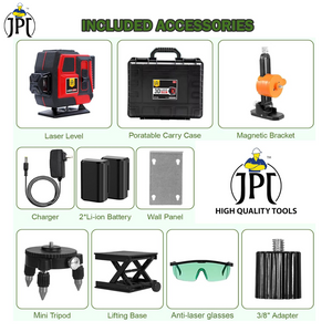 JPT 360° 3D Self-Leveling Laser Level with Mini Tripod – High-Precision Cross Line Tool for Construction, Renovation, and Floor Tiling with Two 1500mAh Batteries, Fast Charger and Durable Case