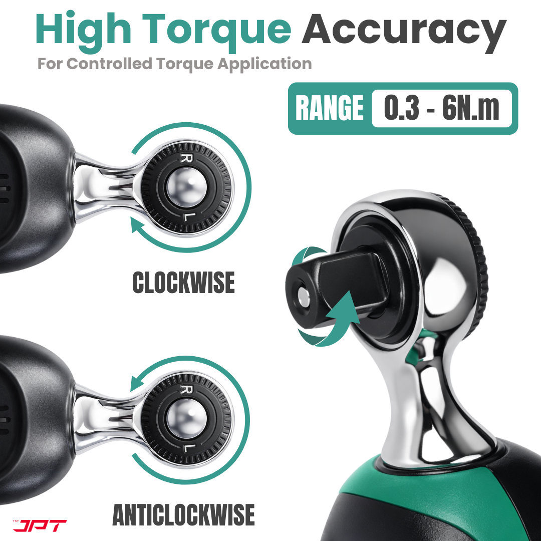 JPT Digital Torque Wrench 1/4" Drive | 0.3–6 N·M Torque Range | High-Accuracy Electronic Torque Wrench with LED & Buzzer Alert | Peak & Track Mode | Multi-Unit Display