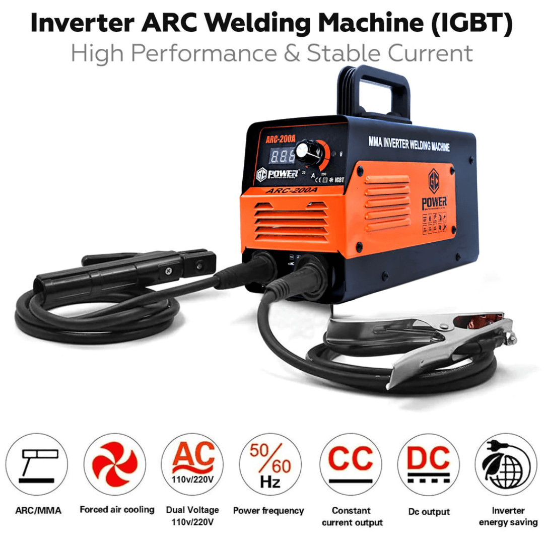 JPT 200Amp MMA / Arc Welding Machine | IGBT with Digital Display | 200A with Hot Start and Anti-Stick | Welding Accessories & Mask