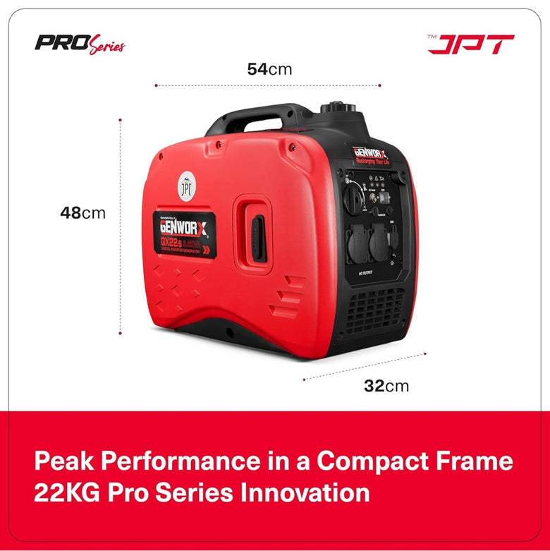 JPT Genworx GX24iS Petrol Electric Generator | 79.7cc 4-stroke Ohv | 2200 Peak Watts Power | 5L Fuel Tank | 4 Hours Running at Quarter-Load | 2.2kW Electric Generator for Home and Outdoor