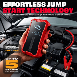 JPT Tools Portable Tyre Inflator & Car Jump Starter | 8000mAh Air Compressor for Cars, Bikes & Bicycles | Quick Inflation | Auto Shut Off | LED Light | Power Bank | EC5 Clamp & Valve Adapters Included