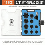 Buy now the JPT 10+1 piece impact nut & bolt extractor set with 3/8" drive hex adapter, to take out the most damaged, frozen, rusted, rounded-off bolt easily.