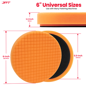 JPT 6-Inch Polishing & Buffing Pad Kit | 4 Color Pads for Polishing & Waxing | Hook & Loop Pads for Tigh Grip on Polisher | Sponge Pads for Car Buffer, Waxing & Swirl Removal