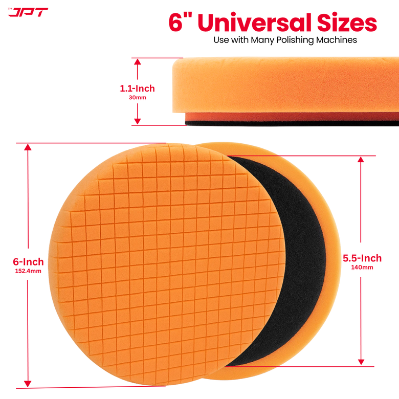 JPT 6-Inch Polishing & Buffing Pad Kit | 4 Color Pads for Polishing & Waxing | Hook & Loop Pads for Tigh Grip on Polisher | Sponge Pads for Car Buffer, Waxing & Swirl Removal