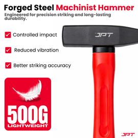 Buy JPT 500G forged steel machinist hammer with shock-proof ergonomic handle. Ideal for workshop, fabrication, chisel work and construction use. Buy Now