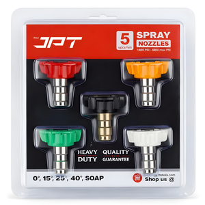 JPT 5-Piece 1/4-Inch Quick Connect Universal Pressure Washer Nozzle Tips with Multiple Degrees
