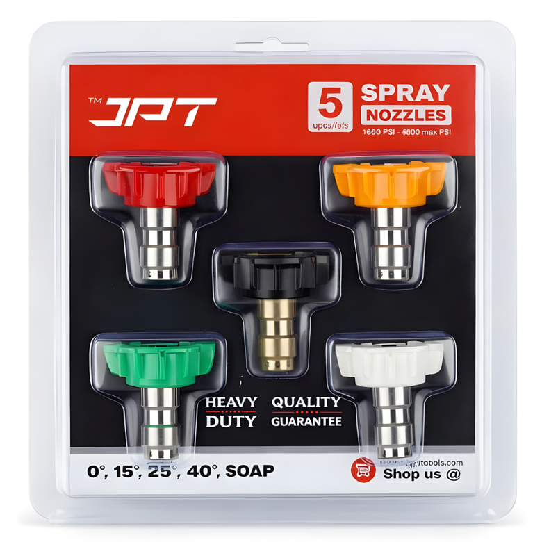 JPT 5-Piece 1/4-Inch Quick Connect Universal Pressure Washer Nozzle Tips with Multiple Degrees