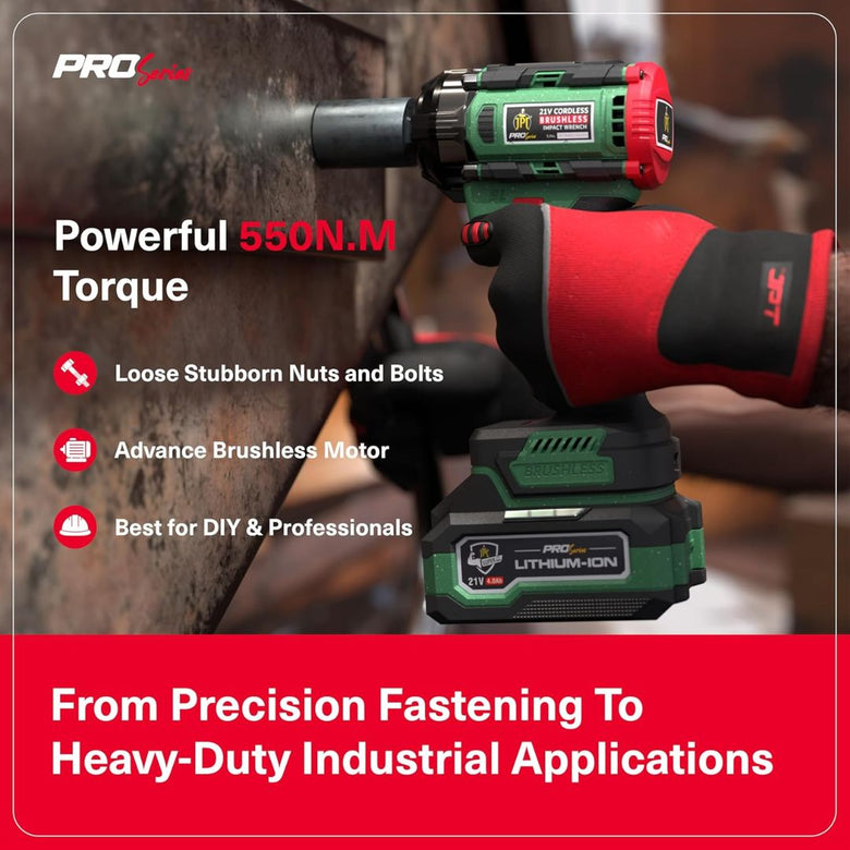 JPT Combo Heavy-Duty Pro Series Cordless Impact Wrench with 10Pcs Impact Socket Set | Brushless Motor | 1/2