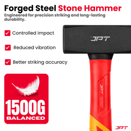 JPT 1500G Forged Steel Club Hammer – Heavy Duty Professional Lump Hammer with Anti-Slip Rubber & Shock-Absorbing Grip, Hammr for Demolition, Masonry & Fabrication Works