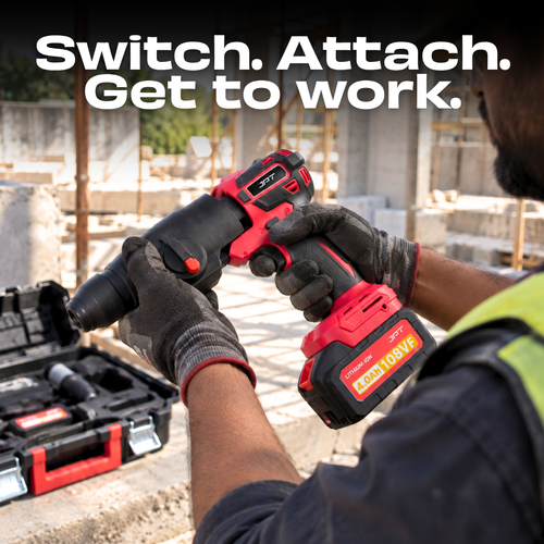 JPT Heavy Duty Brushless 3-In-1 Cordless Power Tool Set | 3-Speed Power Unit with Impact Wrench, Impact Drill, and Rotary Hammer Attachment Alternative View