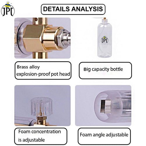 JPT Heavy Duty Snow Foam Cannon | 70 Bar Power | 3000 PSI Pressure | Brass + ABS Nozzle | Adjustable Thick Foam | 5-Piece Pressure Washer Nozzle Set | 1/4