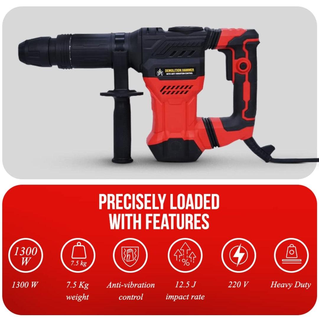 JPT 7.5 KG Heavy Duty SDS Max Breaker Machine | 1300-watt Powerful Motor | 4100 Beats Per Minute | 12.5 Joules Impact Rate | All Accessories Included | 6 Months Warranty