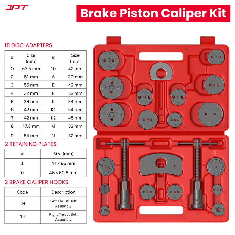 JPT 22pcs Heavy-Duty Universal Brake Caliper Piston Rewind Kit | Disc Brake Caliper Wind-Back Tool Set for Car & SUV Brake Pad Replacement & Maintenance