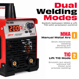 JPT True Output 200A MMA Inverter Welding Machine | LED Display, Lift TIG, Hot Start, Arc Force & Anti-Stick | Compact & Reliable Welding Machine