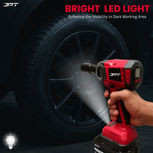 JPT 21V Heavy-Duty Cordless Impact Wrench | Brushless Motor | 400N·M Torque | 3500RPM Speed | 4000mAh Li-Ion Battery | Smart LED Display & Panel | Forward/Reverse | Best for Car, Bike, and Home Use