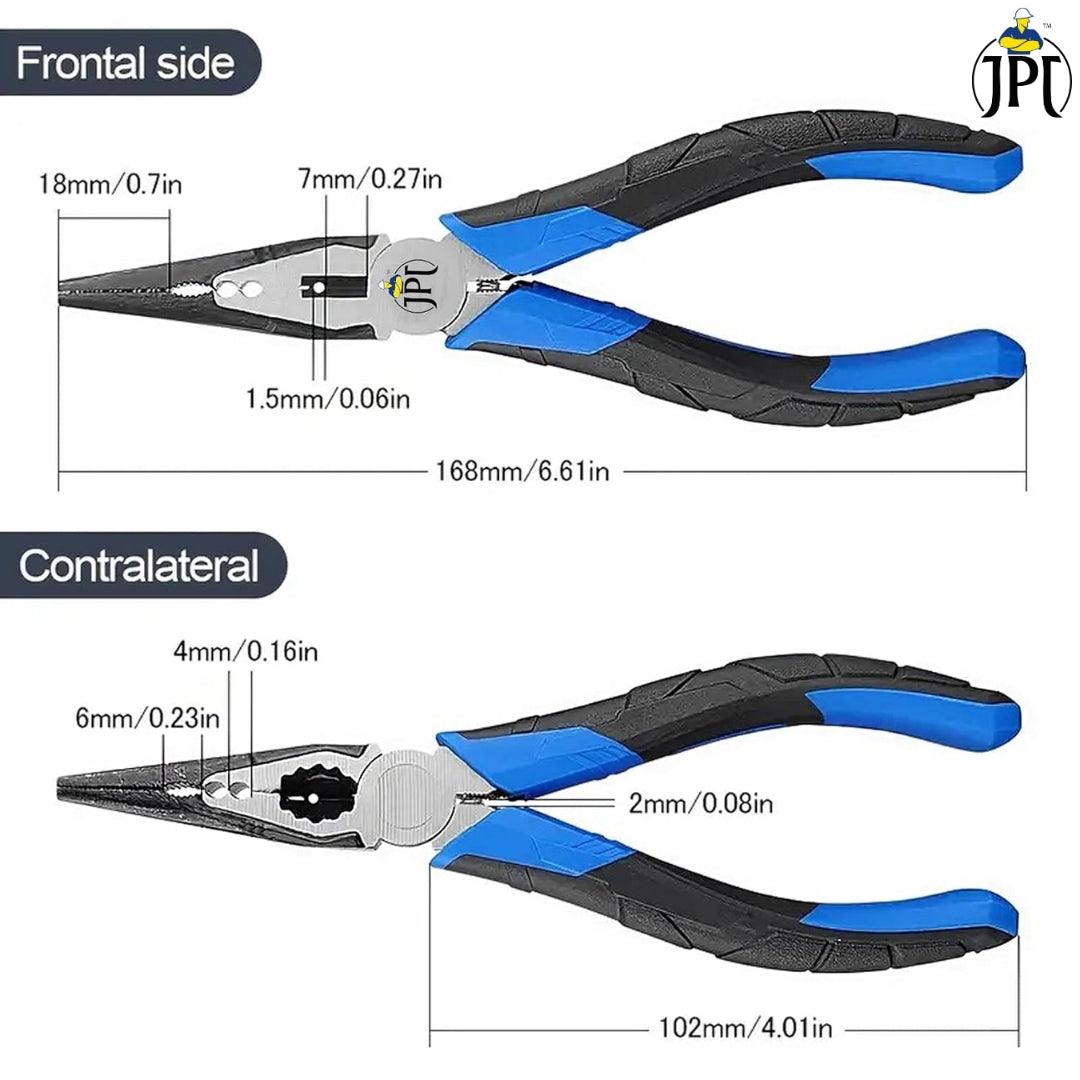 JPT 8-Inch Long Heavy Duty Nose Plier With Hard Carbon Steel Jaws And Comfort Grip Handles | Long Nose Cutting Pliers for AC Wiring, Cutting, And Gripping