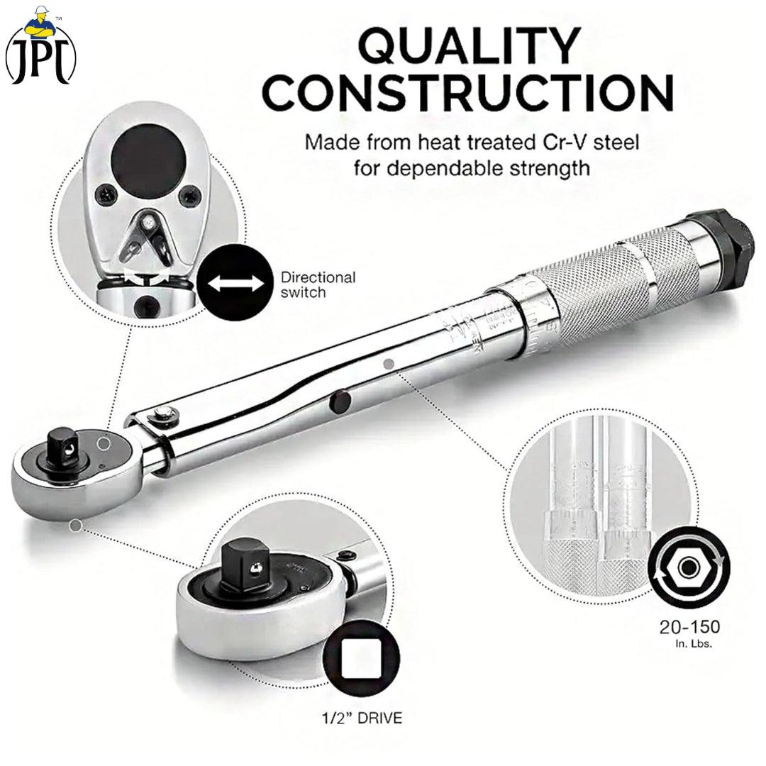 JPT Ajustable Torque Wrench Ratchet Spanner Set | 28 - 210 Nm Torque Power | 1/2-Inch Drive Click Spanner with 17mm, 19mm, 21mm Sockets | Best Hand Tool for Professional Automotive Repairs