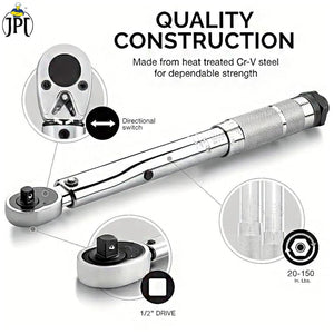JPT Ajustable Torque Wrench Ratchet Spanner Set | 28 - 210 Nm Torque Power | 1/2-Inch Drive Click Spanner with 17mm, 19mm, 21mm Sockets | Best Hand Tool for Professional Automotive Repairs