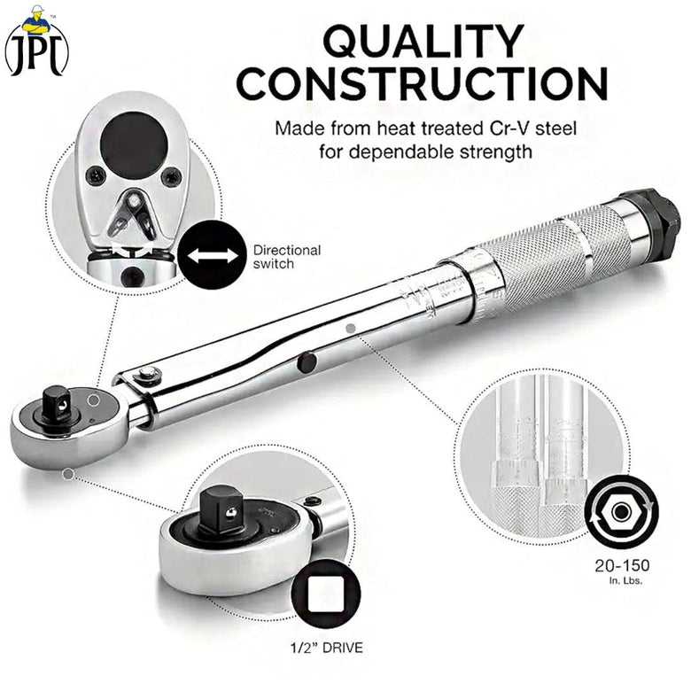 JPT Ajustable Torque Wrench Ratchet Spanner Set | 28 - 210 Nm Torque Power | 1/2-Inch Drive Click Spanner with 17mm, 19mm, 21mm Sockets | Best Hand Tool for Professional Automotive Repairs