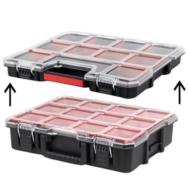 JPT Combo Deep and Shallow Tool Organizer Set with 10 & 8 Removable Bins, Adjustable Dividers, Heavy-Duty Storage Boxes with Transparent Lids for Tools, Hardware, Screws, and Small Parts