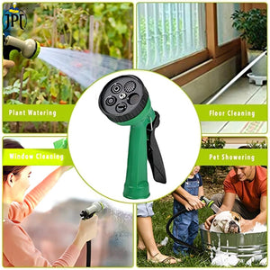 JPT High Pressure Garden Hose Nozzle Water Spray Gun | 5 Pattern Watering Mode | 10-Metre Durable & Flexible Hose Pipe | Include Tap Adapter and 3 Clamps
